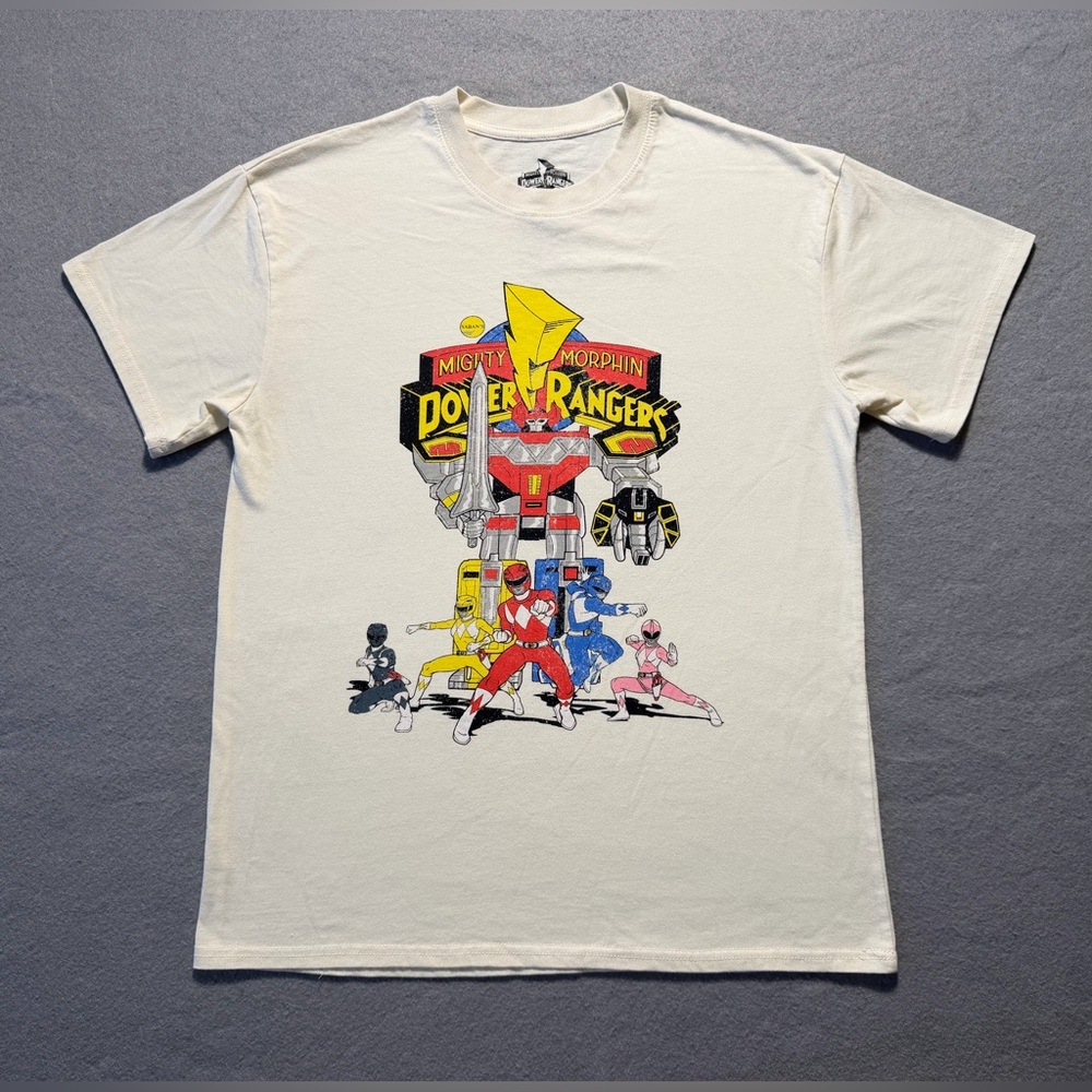 Mighty Morphin Power Rangers T-Shirt Men’s Medium White Megazord Graphic